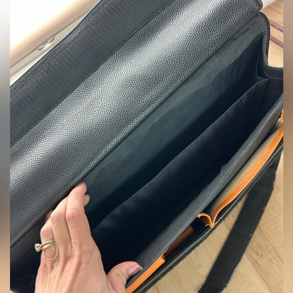 Black and Tan Leather Briefcase with Shoulder Strap
